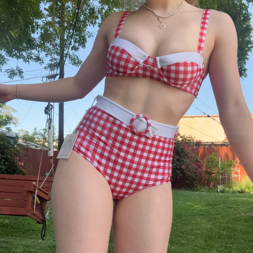 Red and White Checkered Bikini Set - Picture 3 of 3